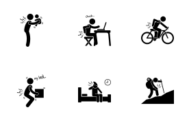 Pain in Human Body Parts on Various Poses and Positions icon set