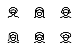 People in face masks icon set