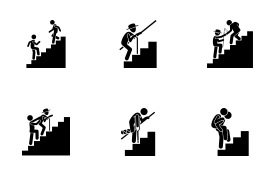 People on Staircase or Stairs. icon set