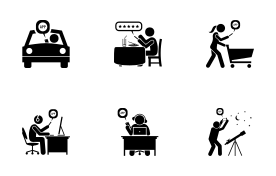 People using smartphone app for various activities. icon set