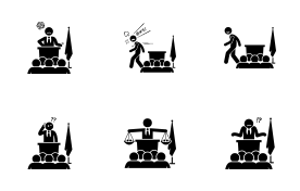 Politician, president, or prime minister actions, feelings, and emotions. icon set