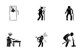 Sick Old Elderly Man Signs and Symptoms icon set