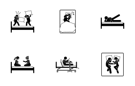 Things People Do on the Bed and Bedroom icon set