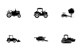 Tractors and Vehicles for Farming and Agriculture icon set