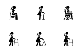 Woman Mobility Aid Medical Tools and Equipment icon set