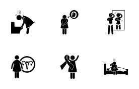 Woman Sickness Illness and Diseases icon set